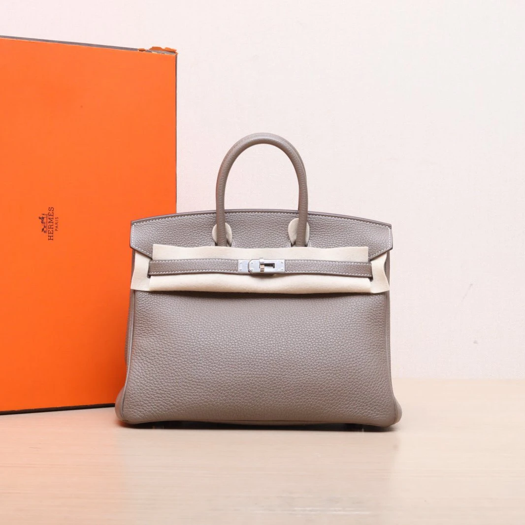 95新 Hermes/爱马仕 【双双】Birkin 25 18大象灰 Togo皮 U刻银扣