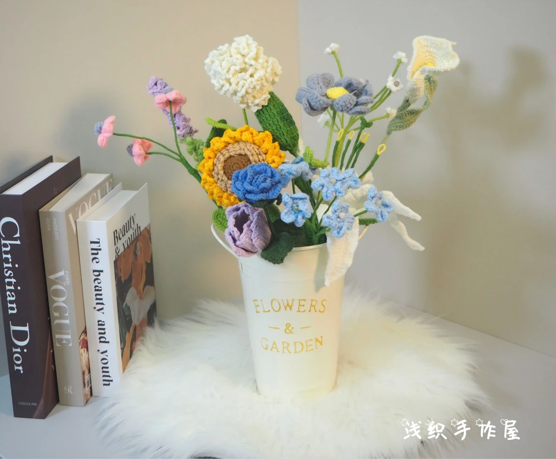 创意手工针织毛线花束抱抱桶送女友闺蜜生日乔迁礼物