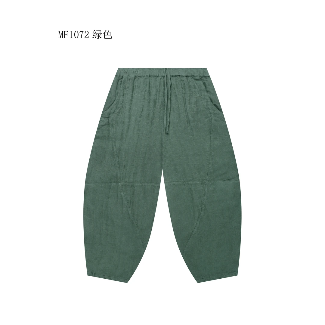 【麻訪家】MF1072绿色文艺复古宽松显瘦百搭休闲哈伦裤