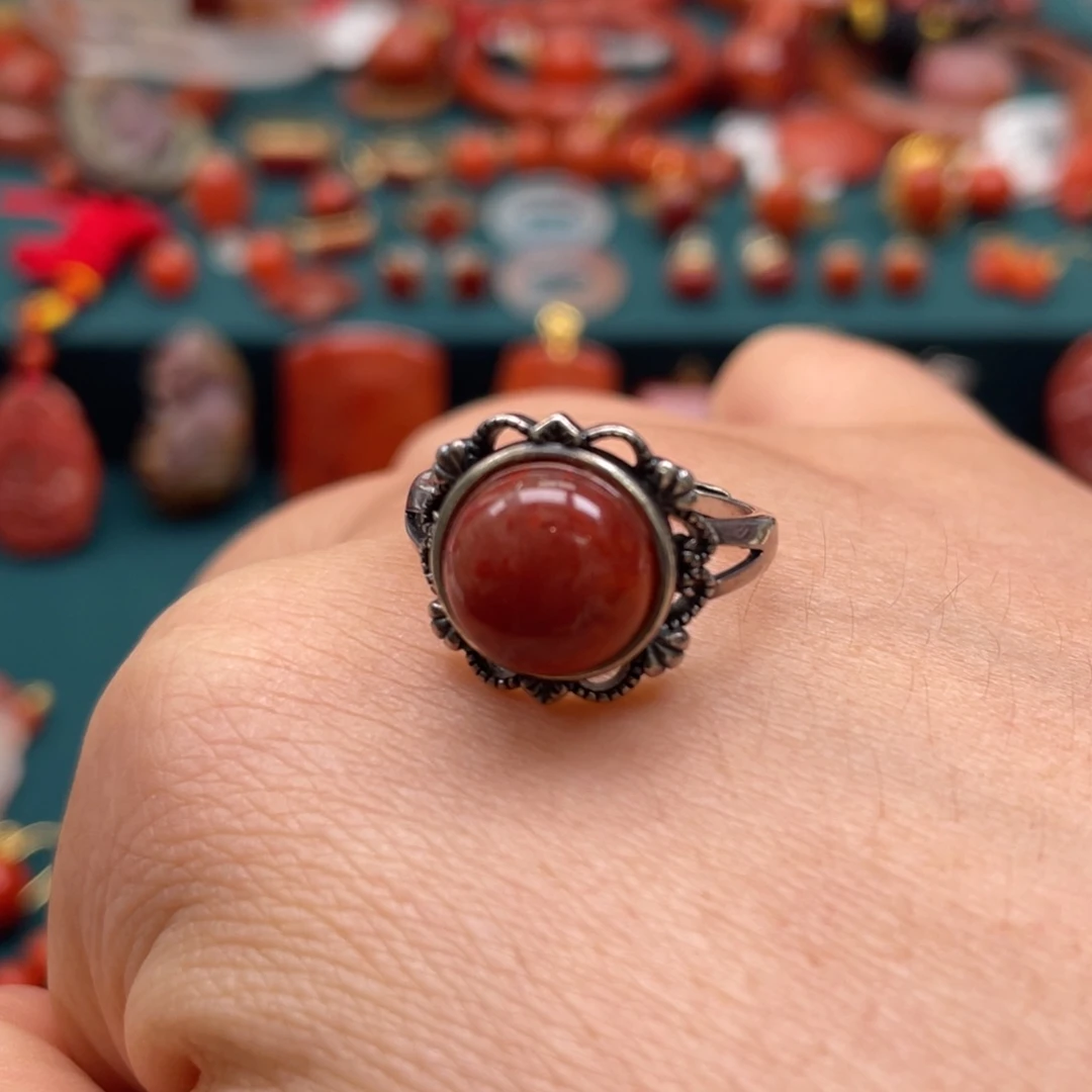 南红玛瑙川料南红火焰意境戒指银S925镶嵌M***希
