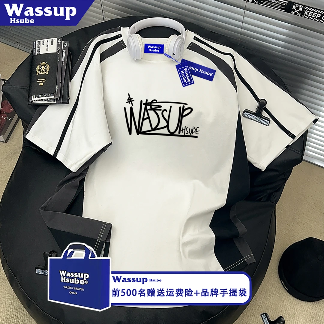 WASSUP HSUBE美式个性字母印花短袖T恤男女ins风情侣休闲半袖上衣