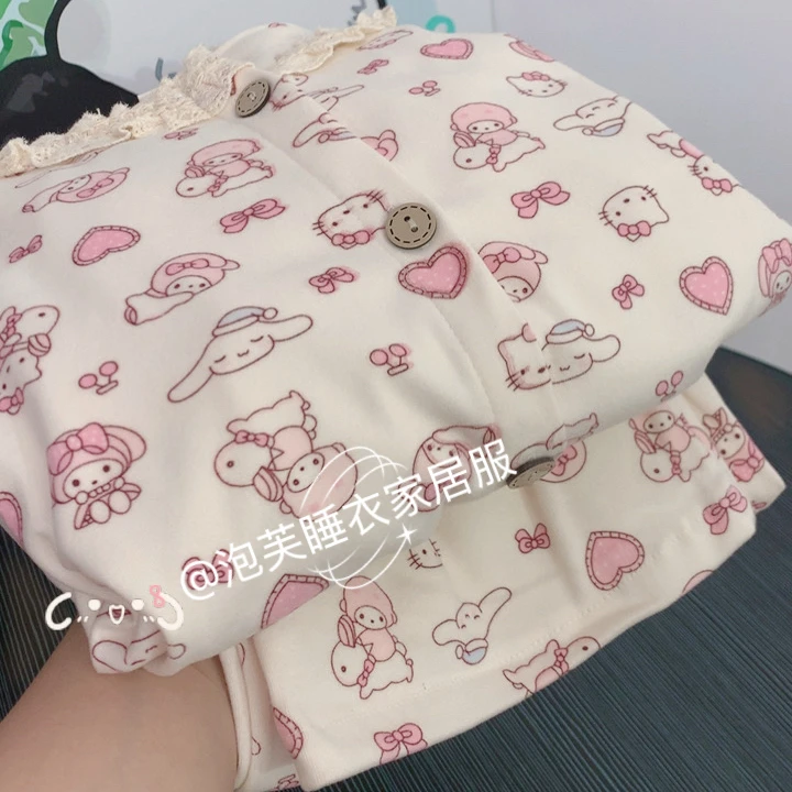 【奶油美乐蒂】冬款双面德绒睡衣女长袖可爱家居服套装保暖衣两件套