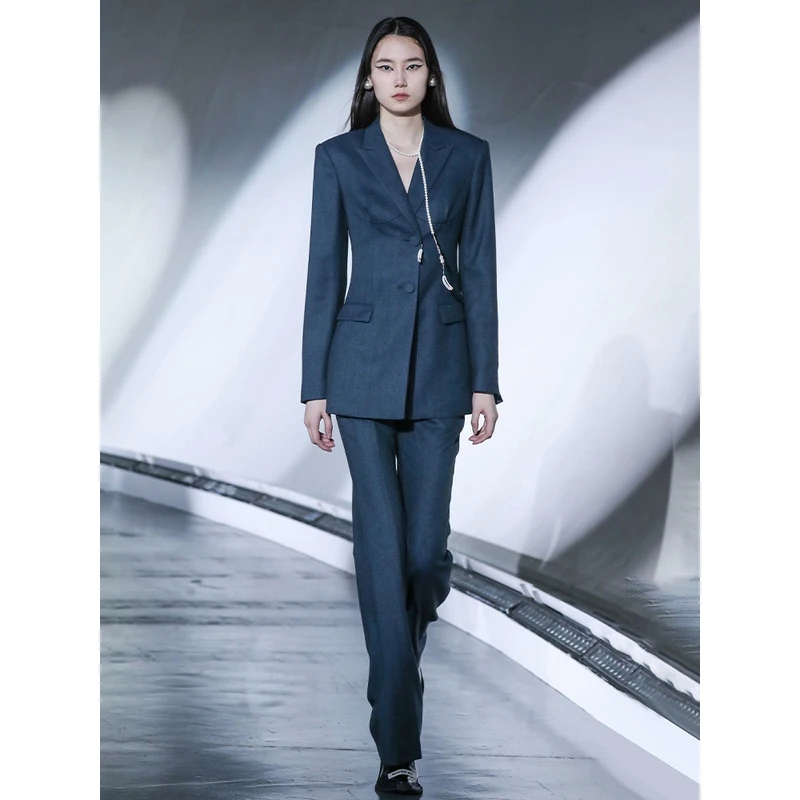 MAGGIE MA设计师款东方蓝摩登腔调优雅姿态西裤西装783C/784P