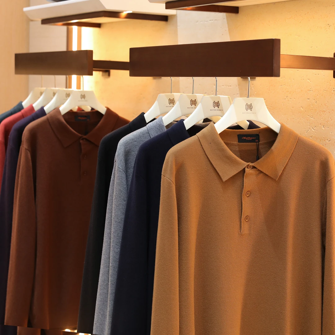 意奢老钱风2025秋冬新款男士叠穿混纺针织长袖POLO衫1373