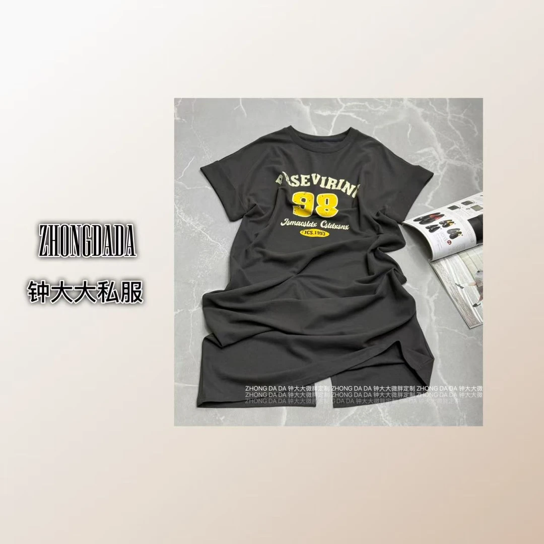 ZHONG大大【】2025新款新款宽松显瘦中长款T恤直筒连衣裙11917