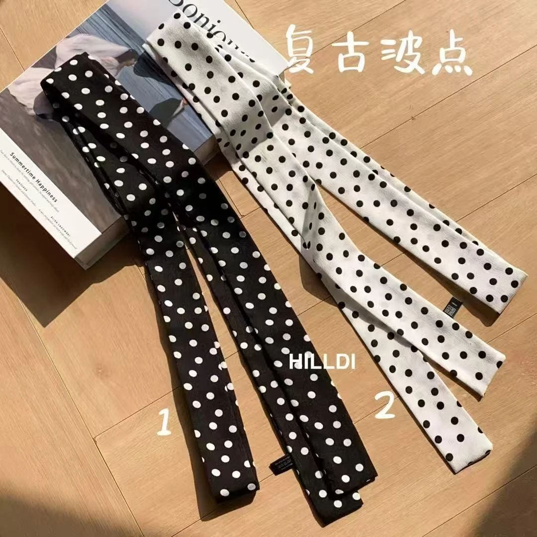 韩系波点丝巾系脖发带绑发女高级感领巾春秋薄款护颈围巾长条