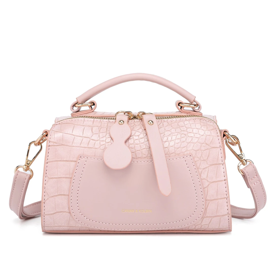 H127斜挎包小方包2024新款棋盘格百搭时尚单肩包链条女士包粉色