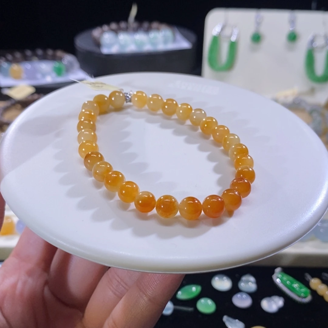 翡翠未镶嵌手串冰红翡手串卡6+