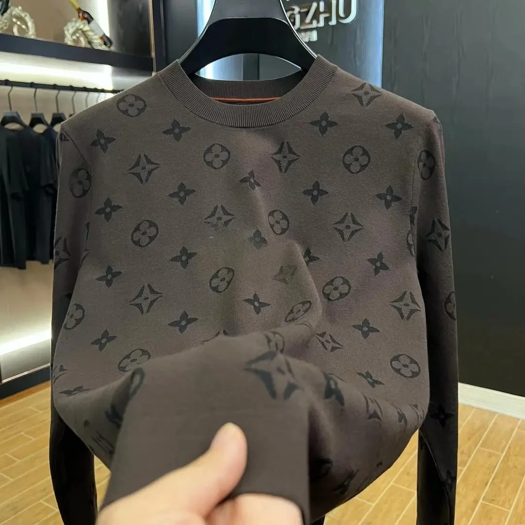 针织提花经典老花款！68支娟丝绒！25秋冬男士时尚百搭针织长袖T恤