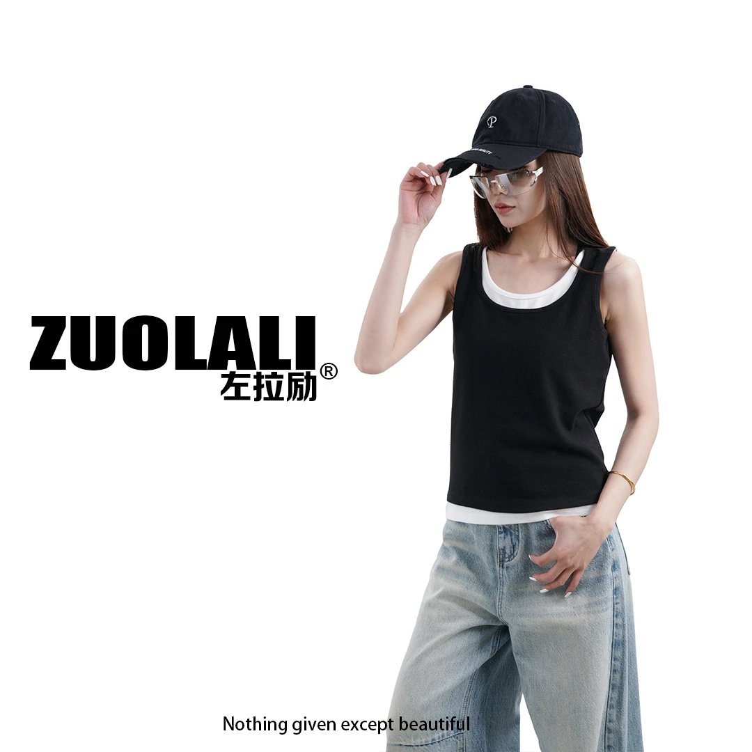 【元旦大促】 ‘黑白键’ 假两件撞色设计-吊带背心