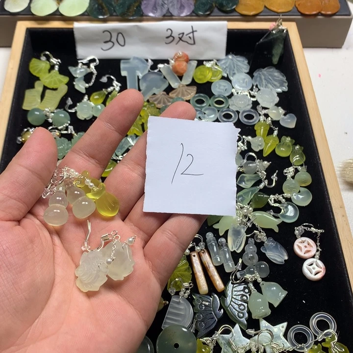 蓝***姬蛇纹石玉合金发夹