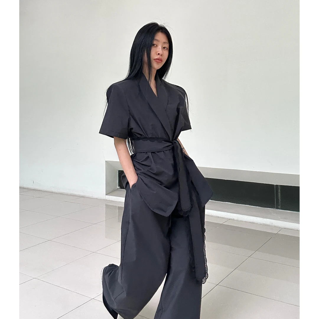 20222#（定制福利款NO退NO换）清凉腰带花边西装套装