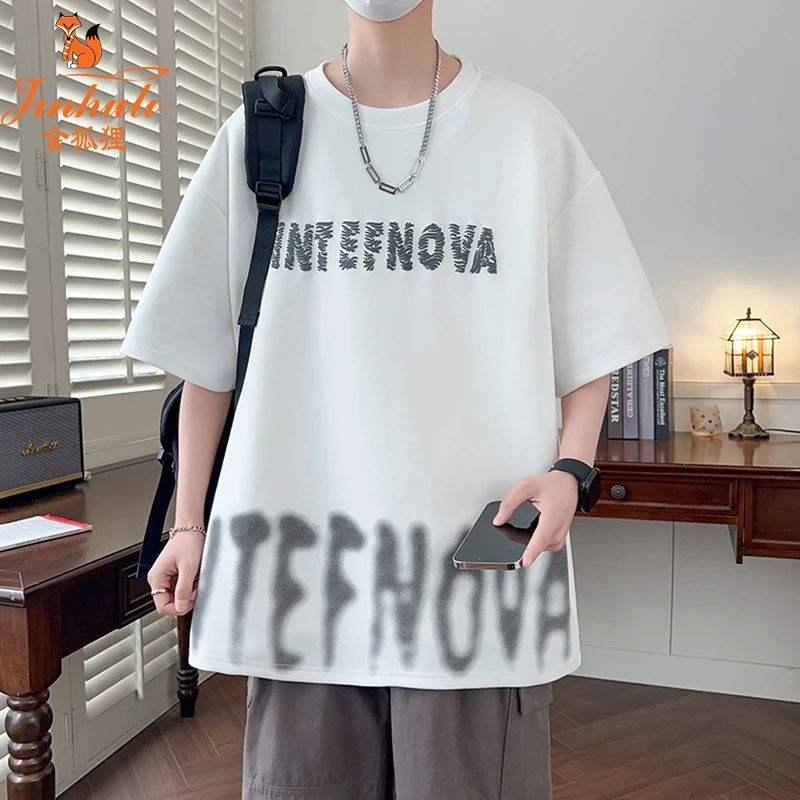 金狐狸短袖夏季圆领美式发泡短袖T恤印花百搭韩版男士宽松