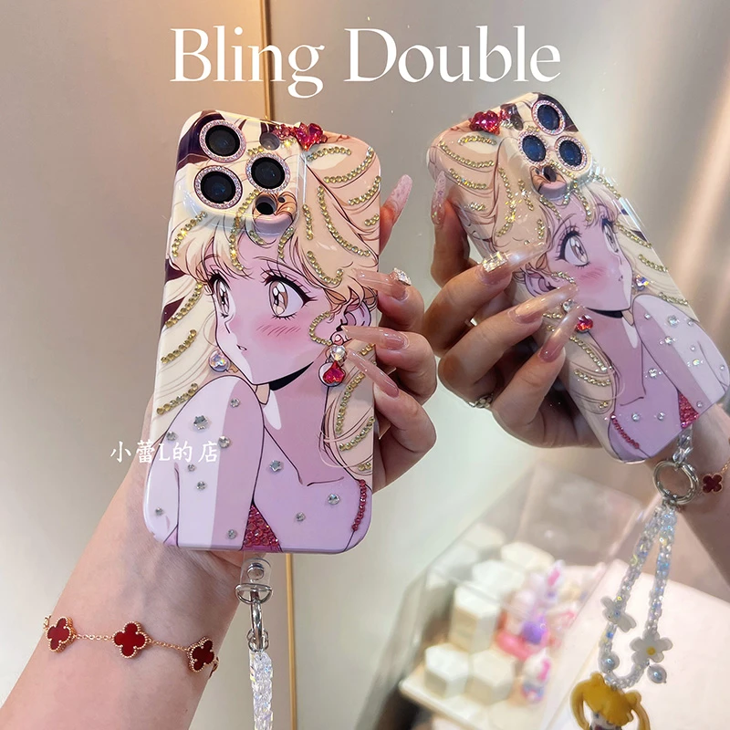 公主美少女水钻手机壳适用15pro苹果16promax华为mate女款可爱ins
