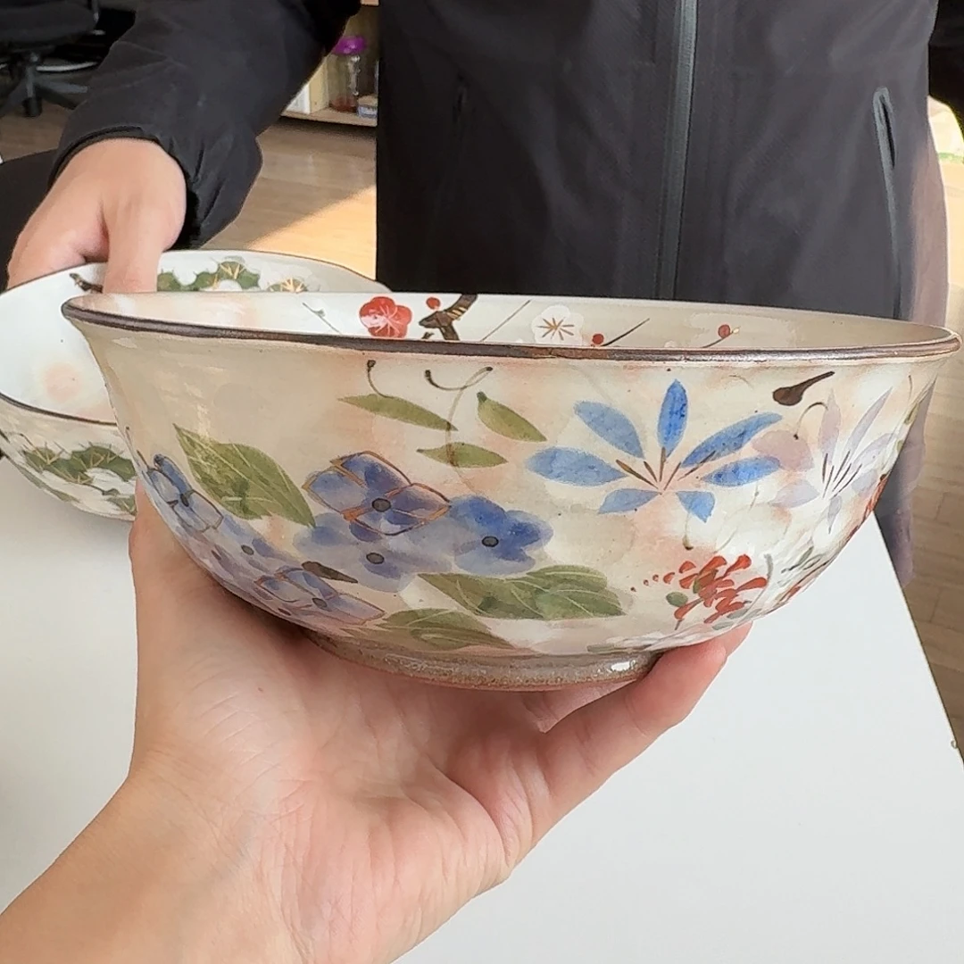 瓷清水烧四季草花19厘米大汤碗