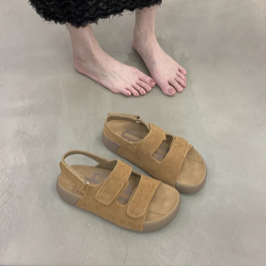 厚底超火勃肯凉鞋女夏季外穿2025新款魔术贴高级感沙滩罗马鞋凉拖