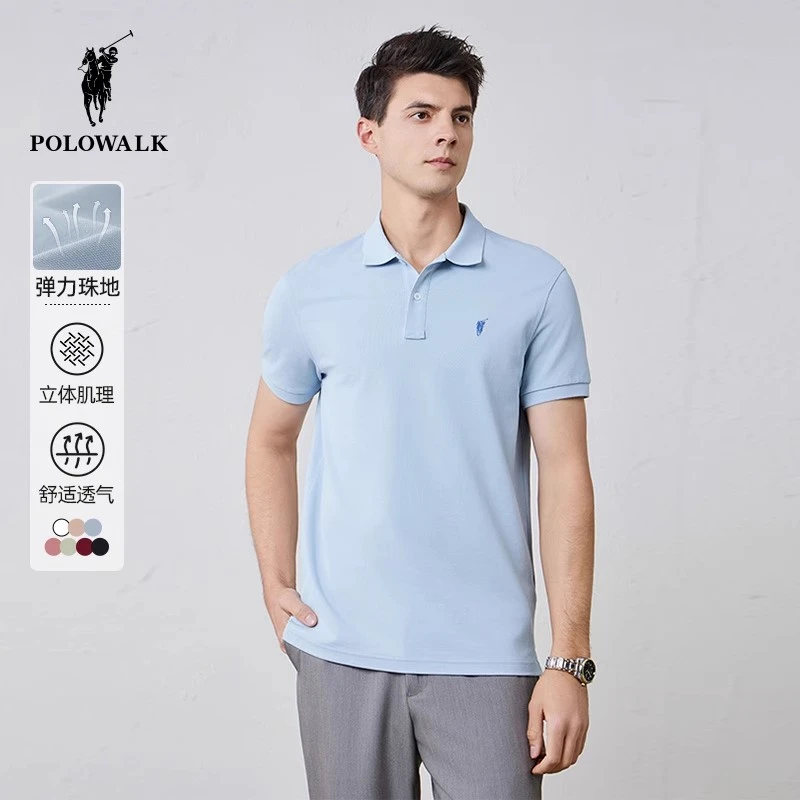 POLOWALK男士短袖polo衫夏季新款基础百搭休闲翻领t恤衫通勤上衣