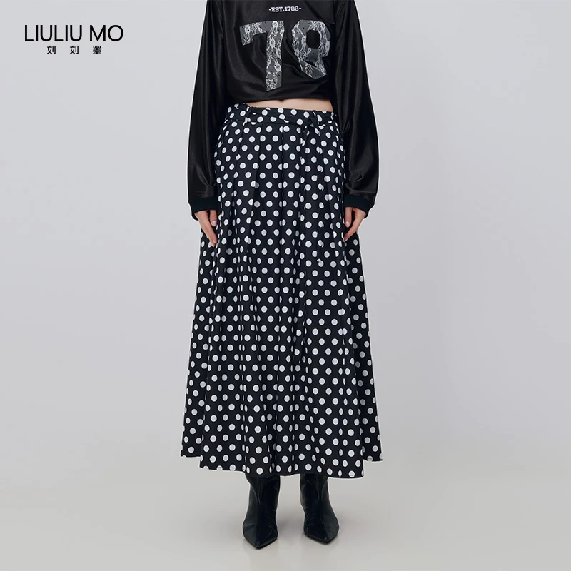 刘刘墨早春新款小众设计经典高级黑白色波点法式浪漫A字摆半裙