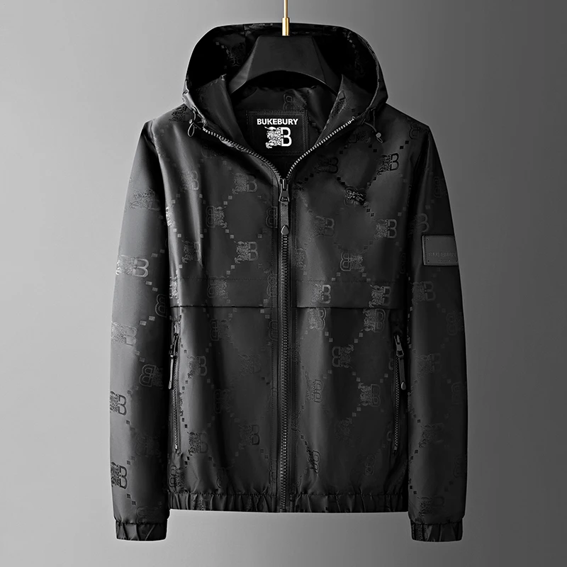 BQDK轻奢欧洲站高端轻奢男提花连帽外套痞帅潮牌秋季新款休闲夹克