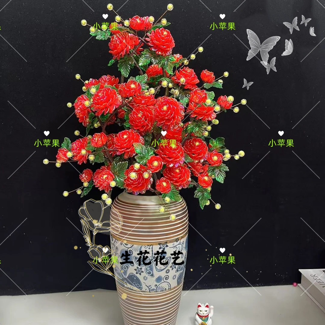 大桌摆(大号花瓣)牡丹花手工DIY材料包(自己做)不含花瓶