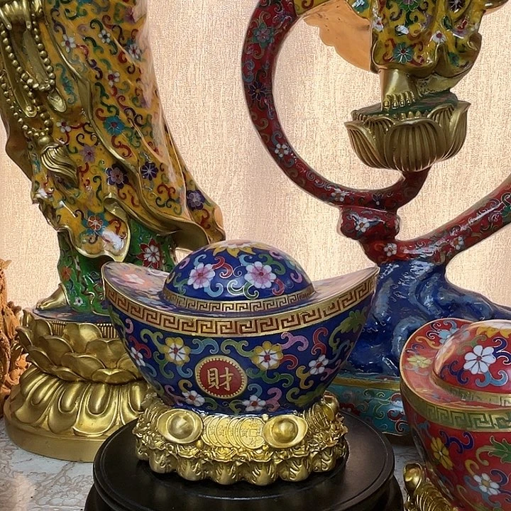 来***福黄铜纯铜掐丝景泰蓝元宝一个小号