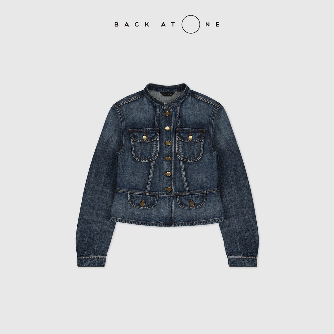 BackAtOne “奢雅丹宁”口袋显瘦小领子收腰牛仔外套 BFS-1DC069C-K