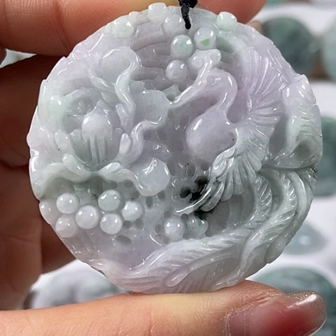 翡翠颈饰未镶嵌凤穿牡丹两面工福利