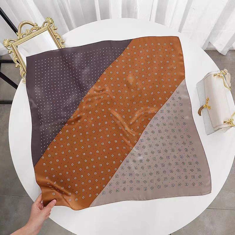 【咖色宝石】宫丽68x68cm6A纯100桑蚕丝洋气时尚方巾薄款百搭绑包