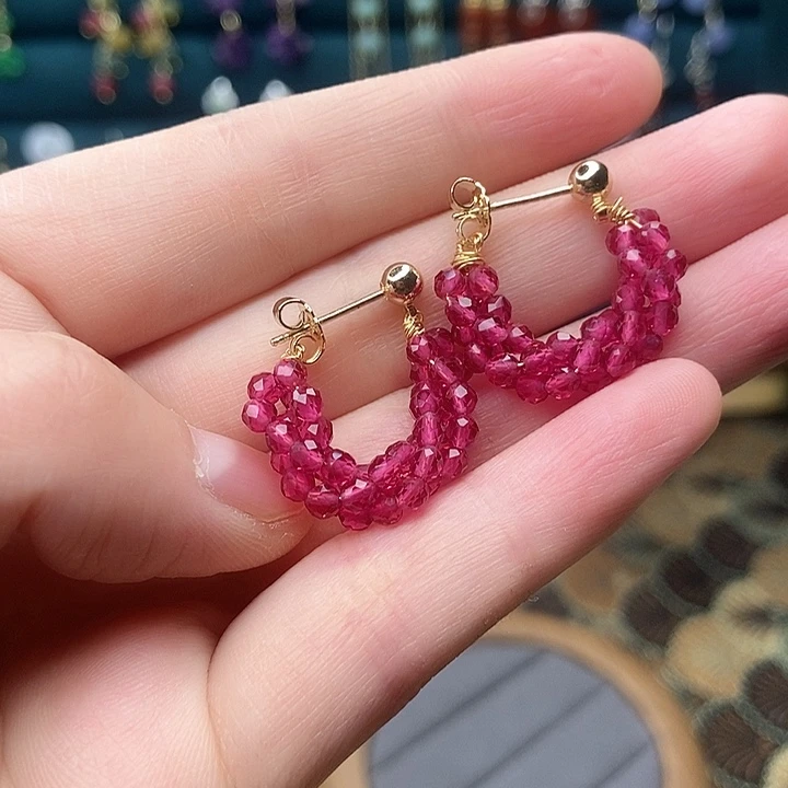 石英质玉耳钉银S925镶嵌