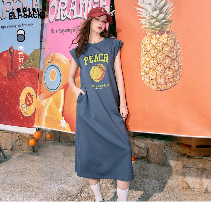 0085【赵老板】妖精的口袋奇妙水果日开叉印花t恤连衣裙女2024-团