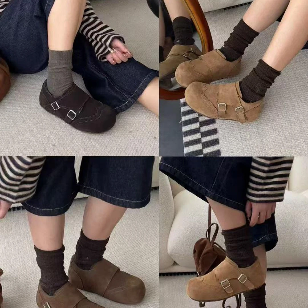 XIANGXUAN内增高复古雕花乐福鞋女鞋子秋冬新款英伦风圆头勃肯鞋