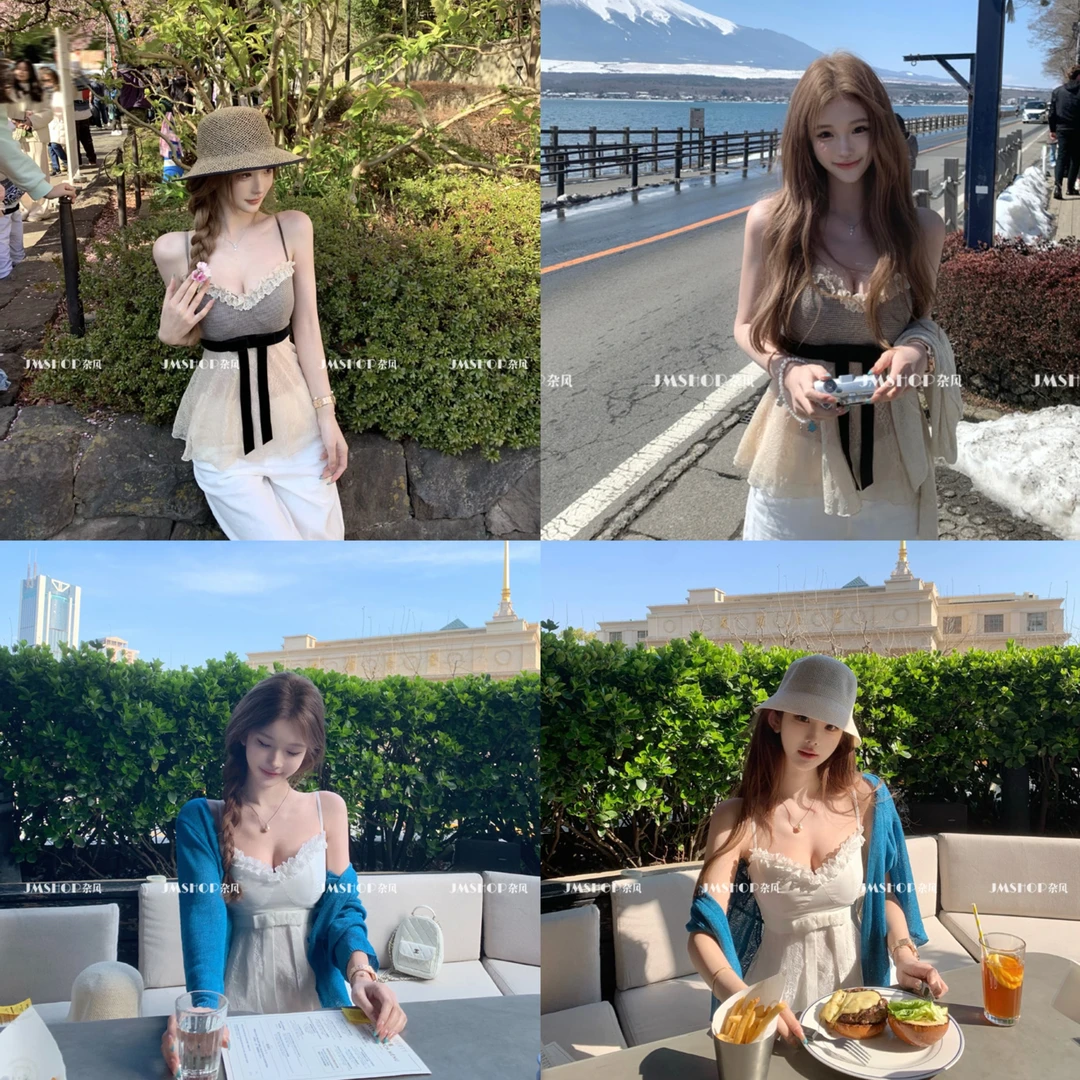 VK&BMBM【初恋白月光】 甜美吊带背心女夏设计感蝴蝶结上衣DH037