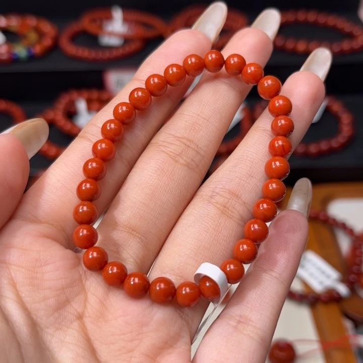 南红玛瑙未镶嵌手链满色满肉柿子红5.5+mm