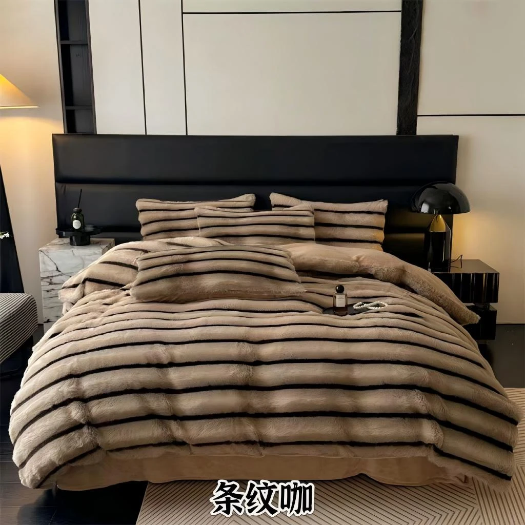仙本集A类獭兔毛仿皮草高端剪花牛奶绒四件套