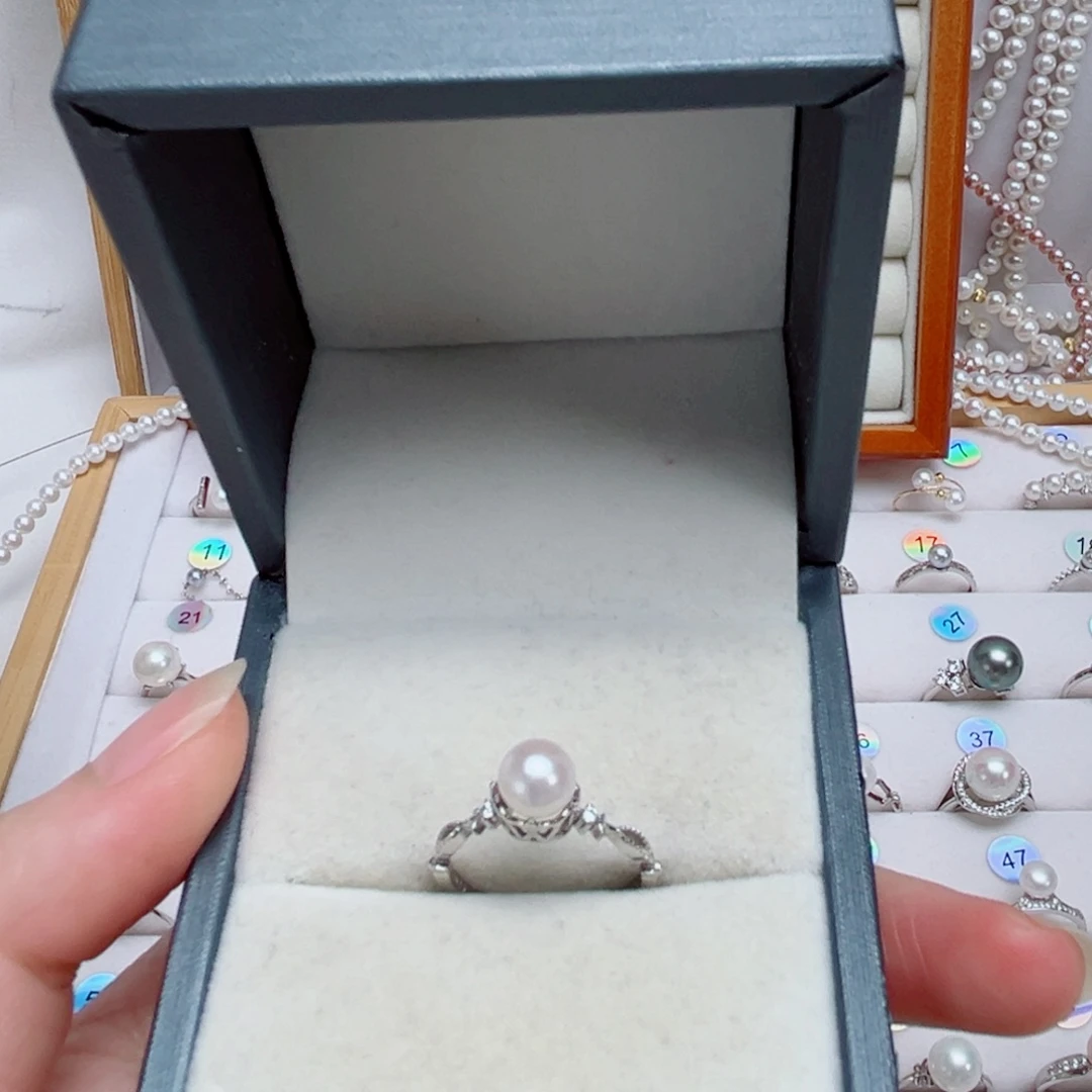 戒指银S925镶嵌淡水珍珠
