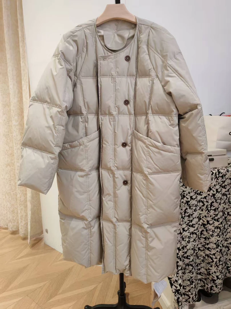 【精工样衣】中长款浅卡其羽绒服h07063