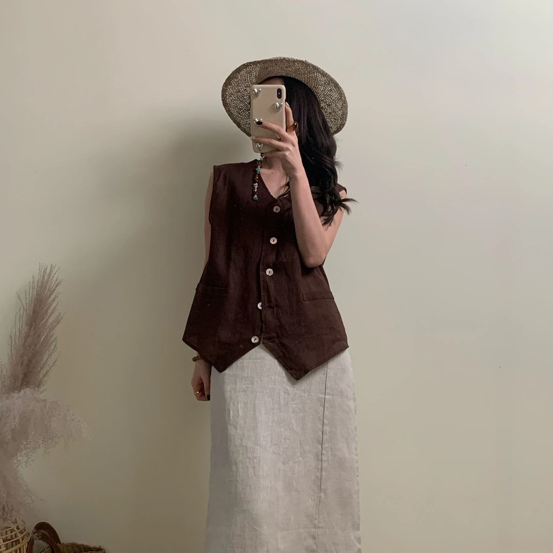 YILE·【老钱风马甲】25春夏高定设计款100%亚麻极简风马甲