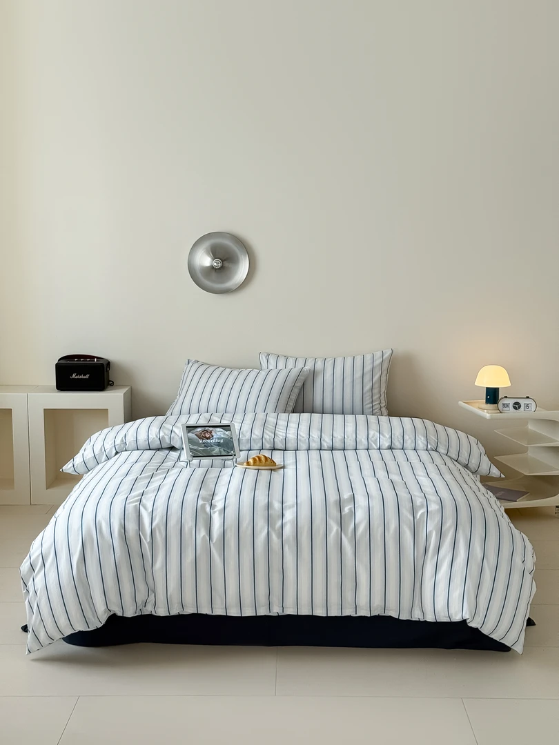 【条纹款】可水洗100%四季通用抑菌床品套件全棉被罩轻奢床笠宿舍