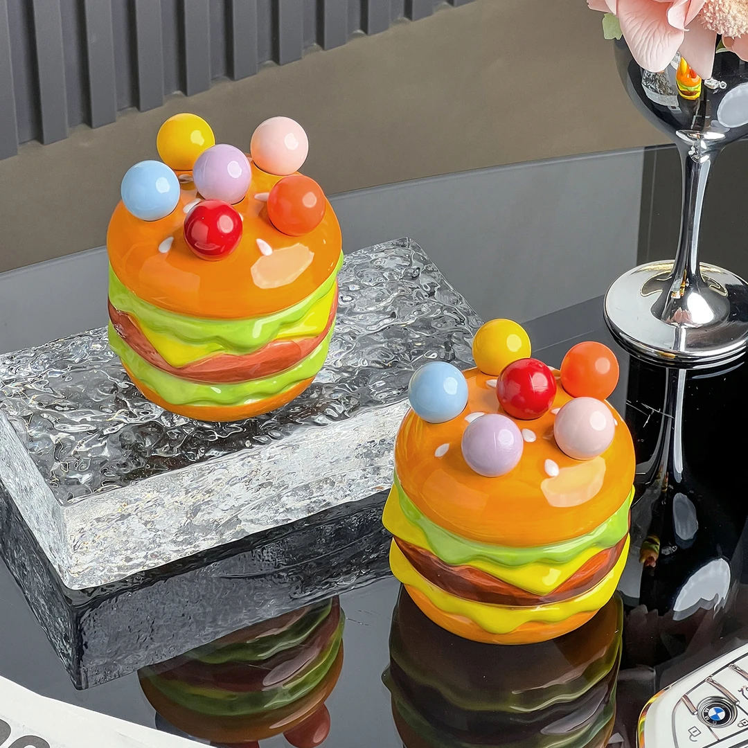 多巴胺汉堡水果叉子套装轻奢不锈钢小叉子水果签果插甜品叉收纳罐