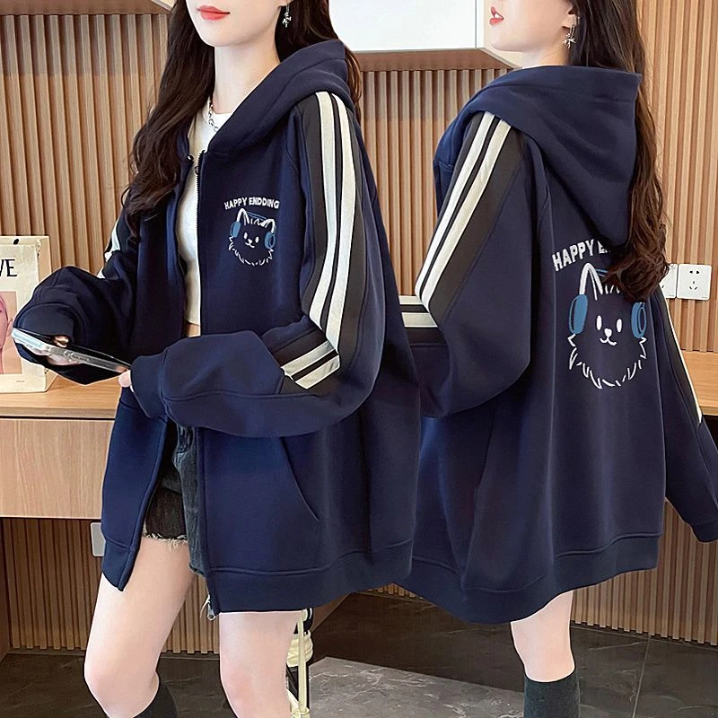 胖mm大码显瘦休闲纯棉连帽卫衣女春秋款薄款宽松外穿开衫上衣外套