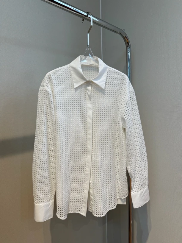 【RUI.XI】镂空翻领白色衬衫T069