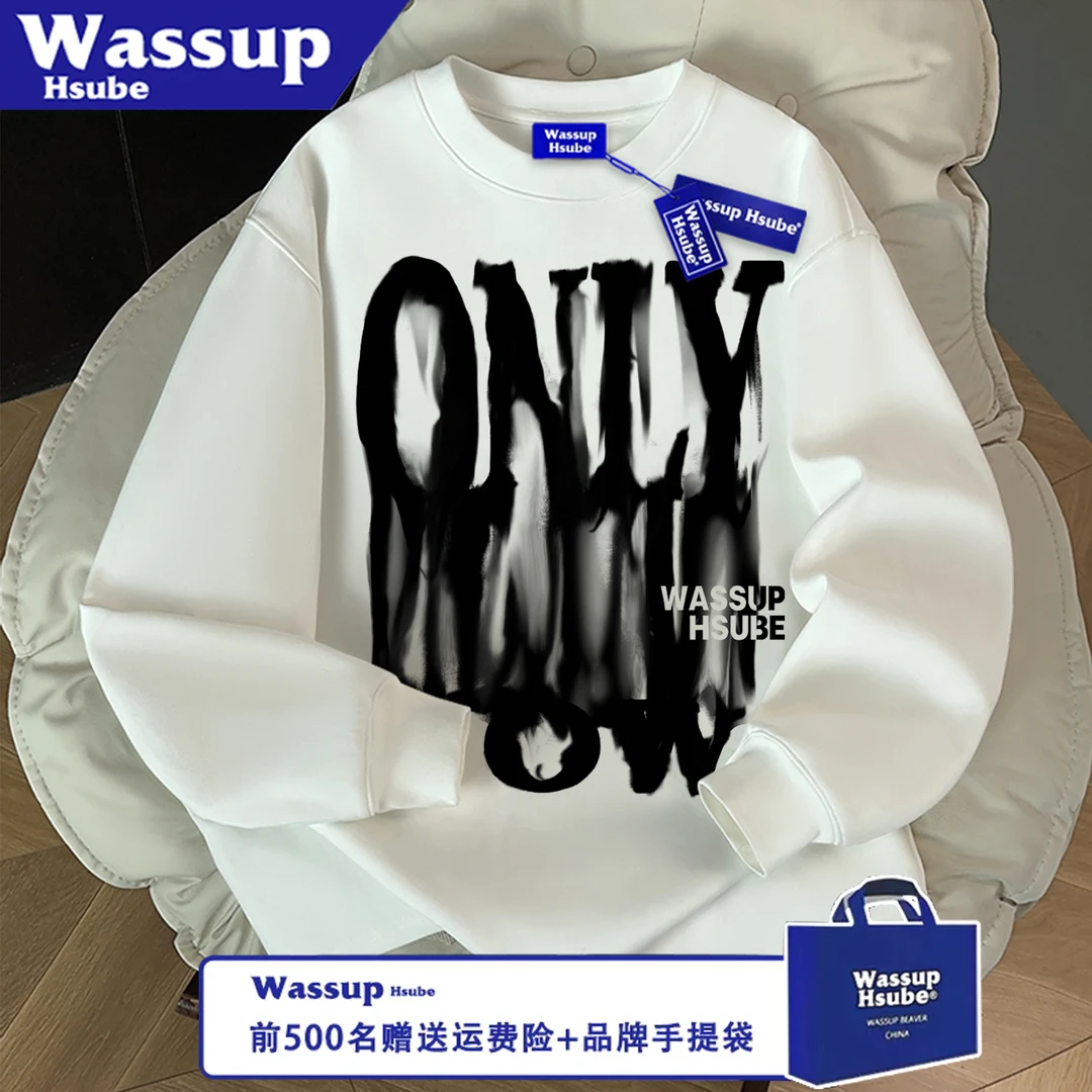 WASSUP HSUBE潮流长袖秋冬美式休闲模糊字母百搭宽松印花情侣上衣