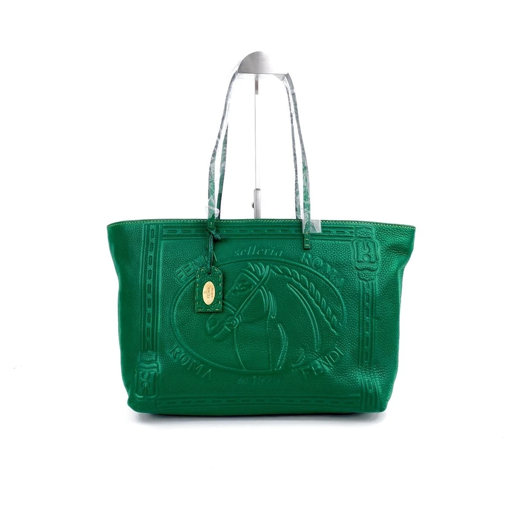 95新 FENDI/芬迪 牛皮绿色金标托特包