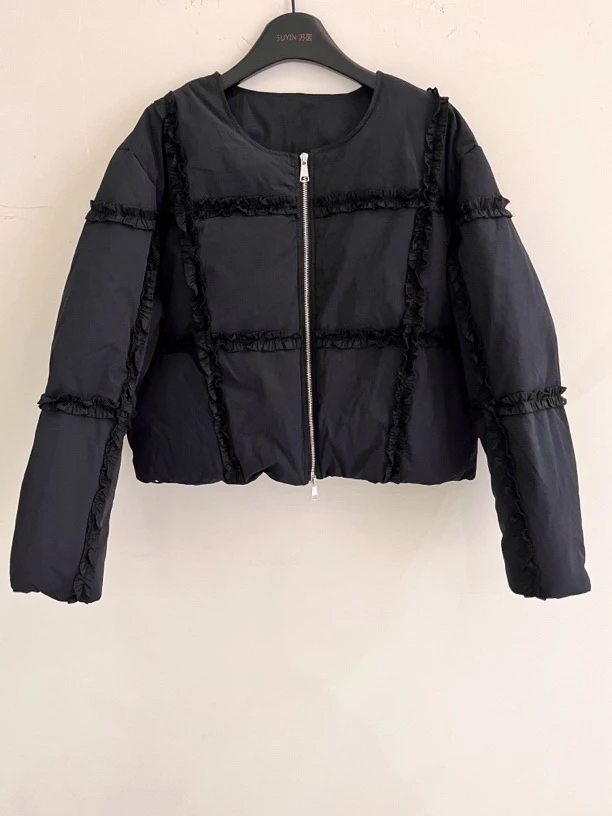 花边短款羽绒服女2024新款90白鸭绒外套