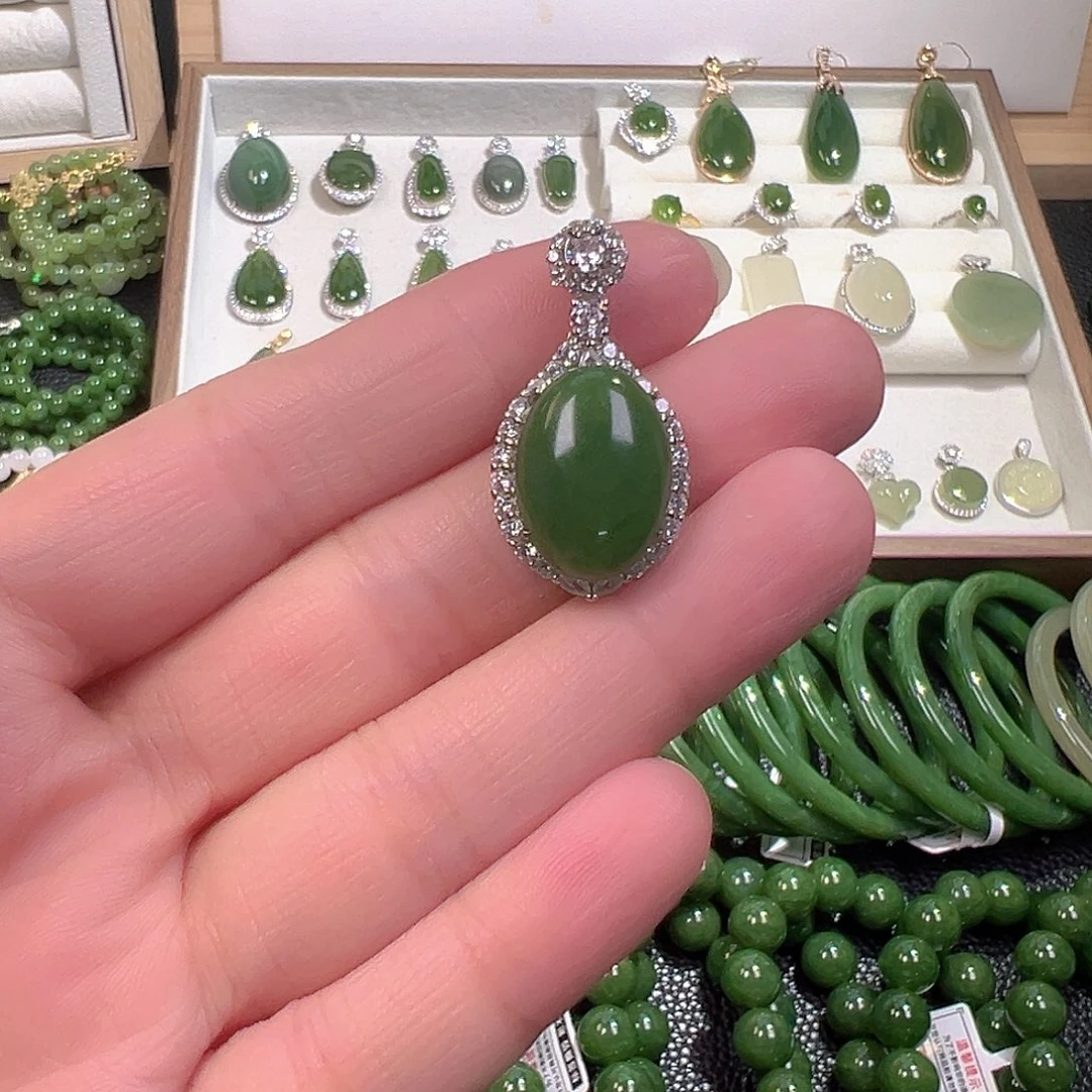 和田玉（碧玉）银S925镶嵌颈饰