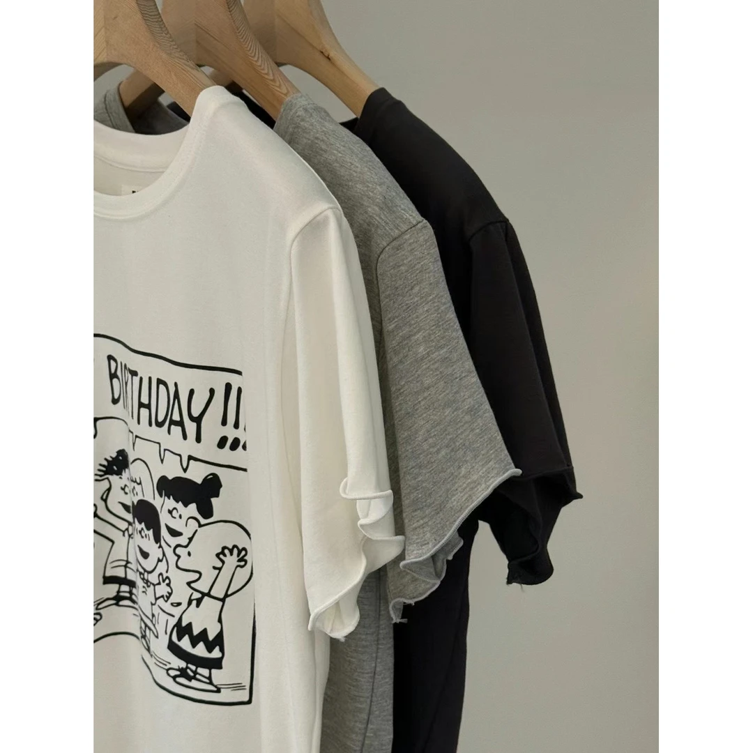 TOTHEND“生日快乐”卡通印花精细密边柔软亲肤短袖T恤