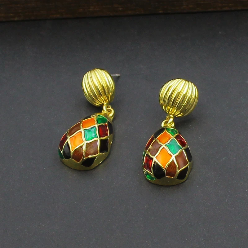 锌合金耳饰 中式复古耳饰珐琅彩拼色五彩耳环热气球百搭耳钉女509
