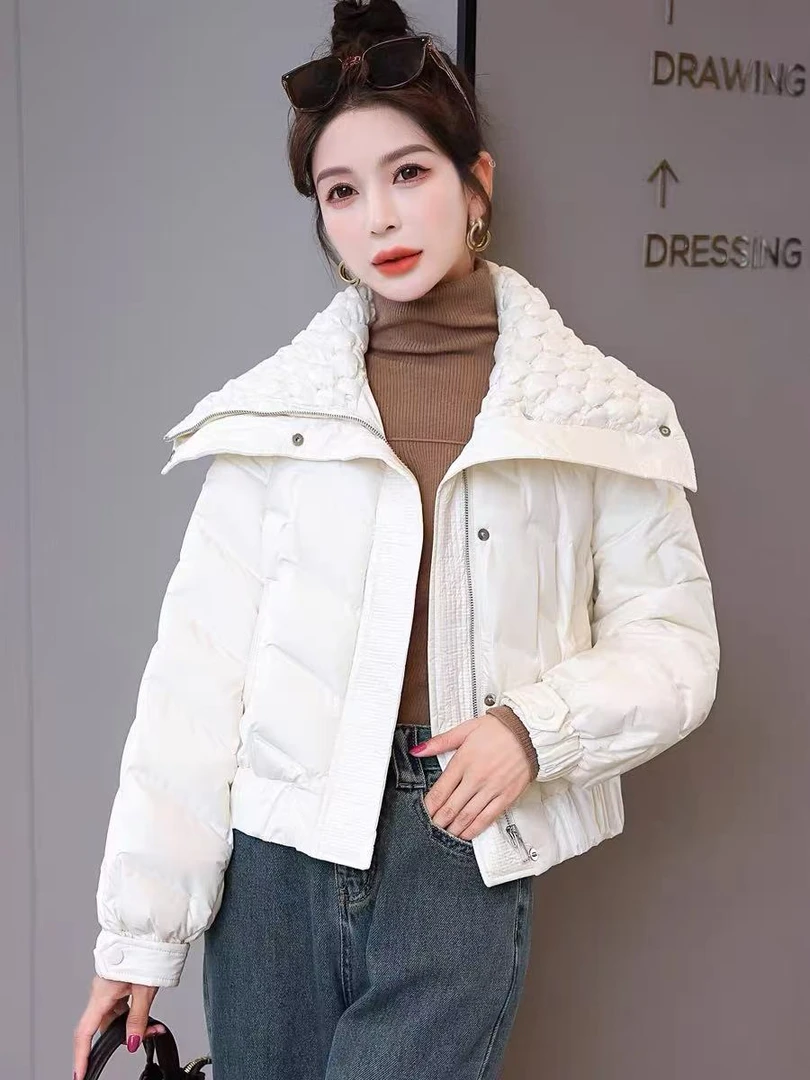 190#【瑕疵】冬季大翻领时尚洋气百搭网红棉服外套【衣长50】B9-1