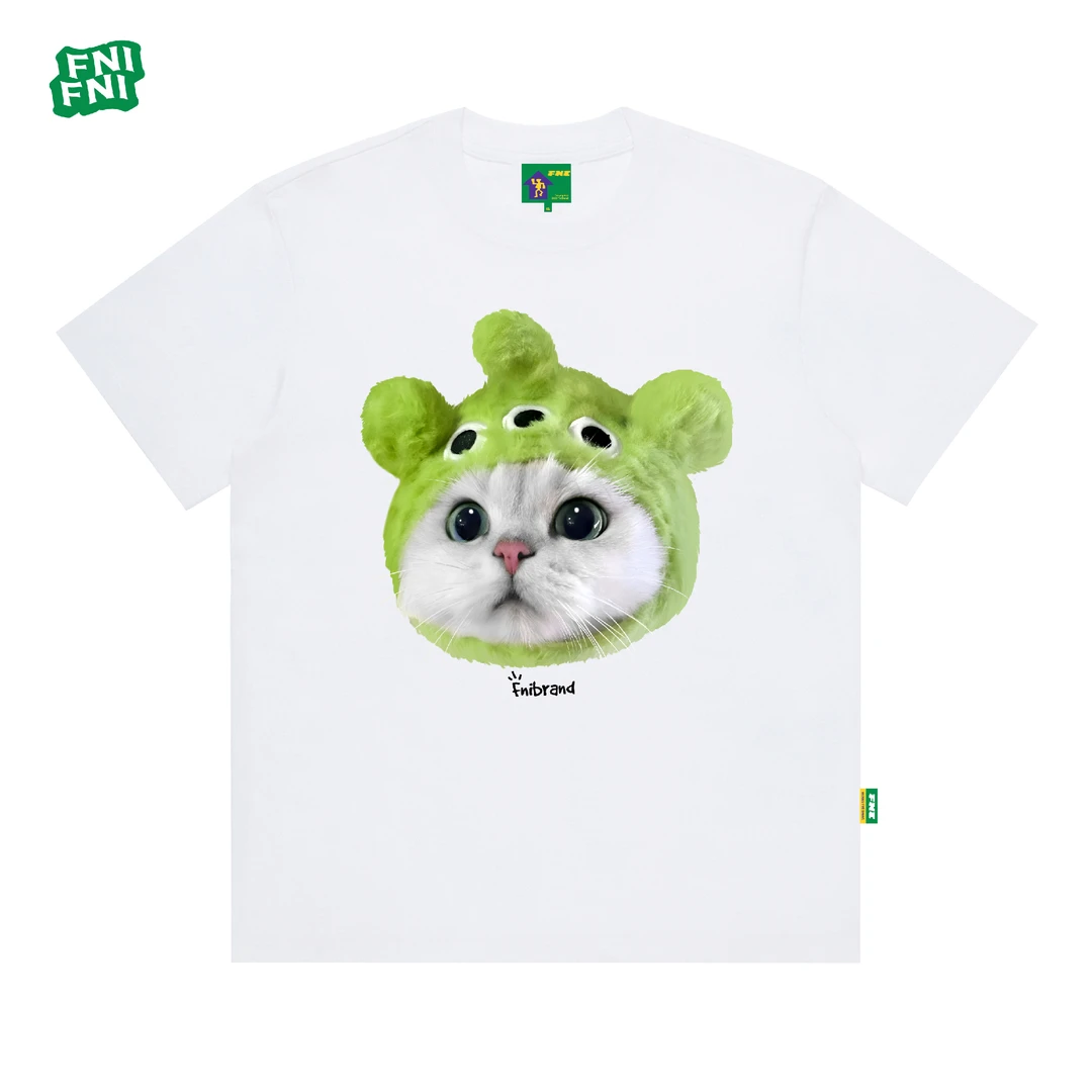 FNI绿标系列（卖萌的猫咪）圆领纯棉男女同款t恤美式短袖新款直喷