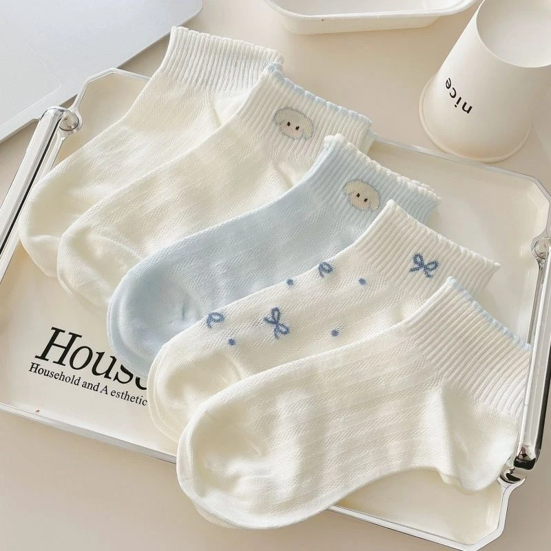 儿童袜子夏季透气短筒中大童A类100%纯棉女童袜子网眼春夏短袜